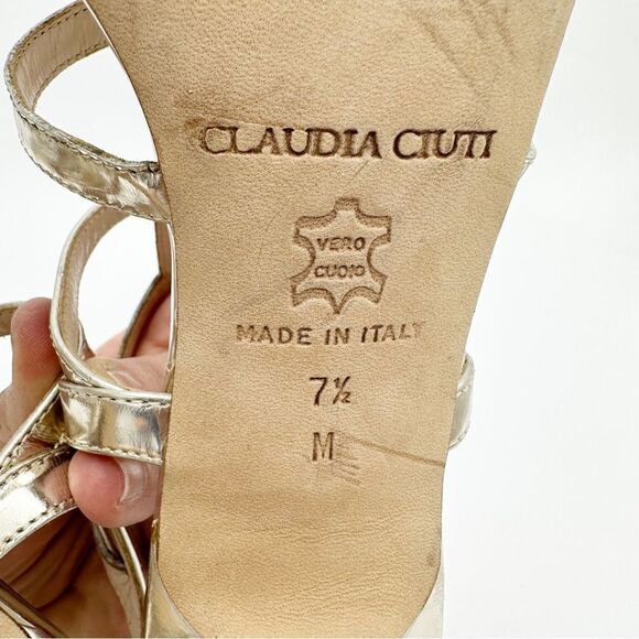 Claudia Ciuti Metallic Gold Strappy Evening Sandal 7.5 Narrow - Picture 10 of 12